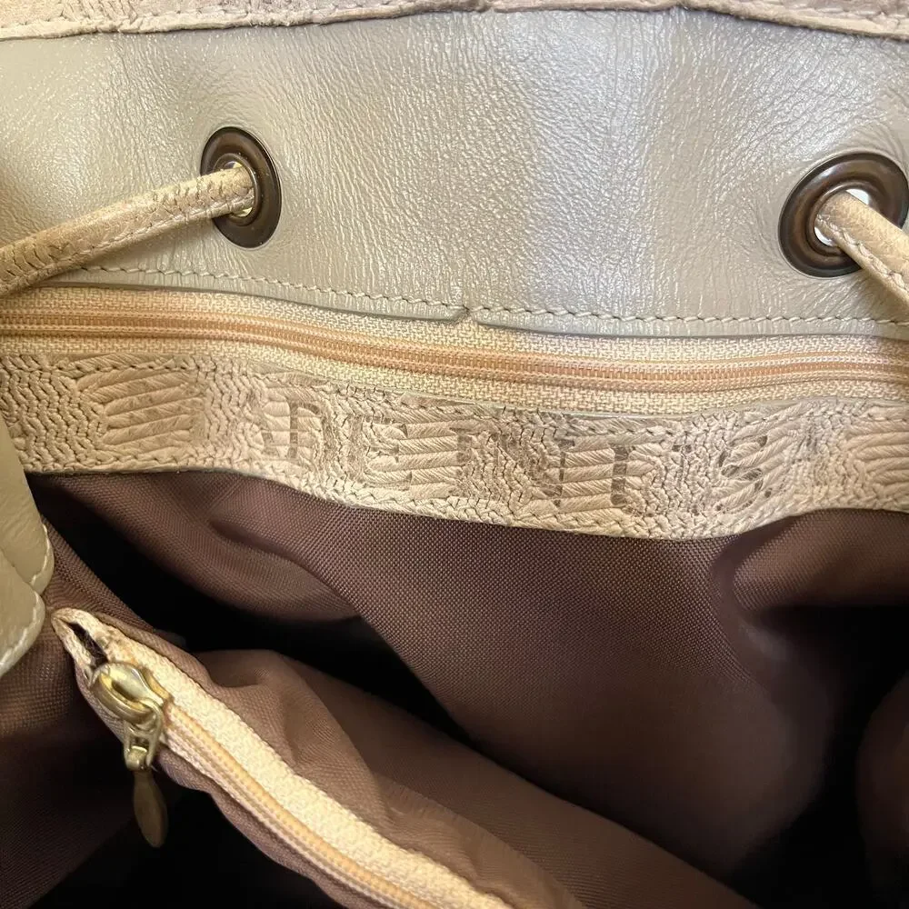 Brahmin 1980s Vintage Early Old Stock Chevron Embossed Cream Leather Bucket Bag